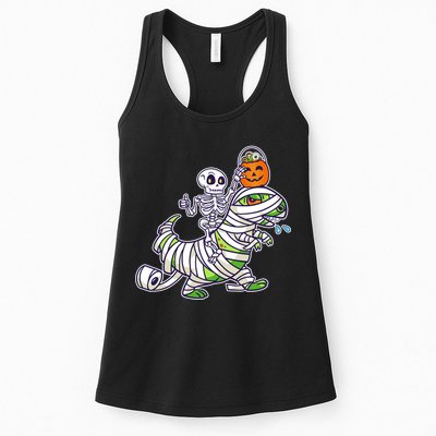 Skeleton Riding T-Rex Halloween Womens Tank Top