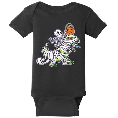 Skeleton Riding T-Rex Halloween Baby Bodysuit