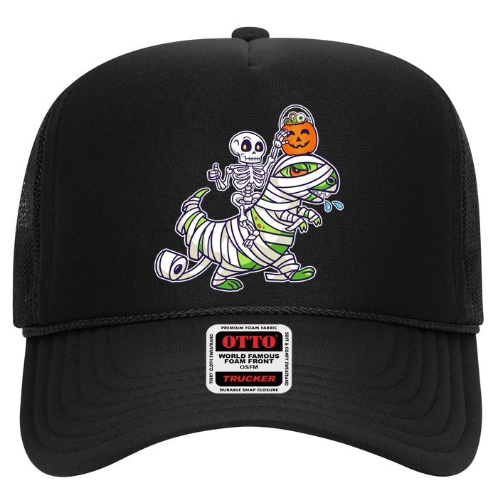 Skeleton Riding T-Rex Halloween Trucker Hat