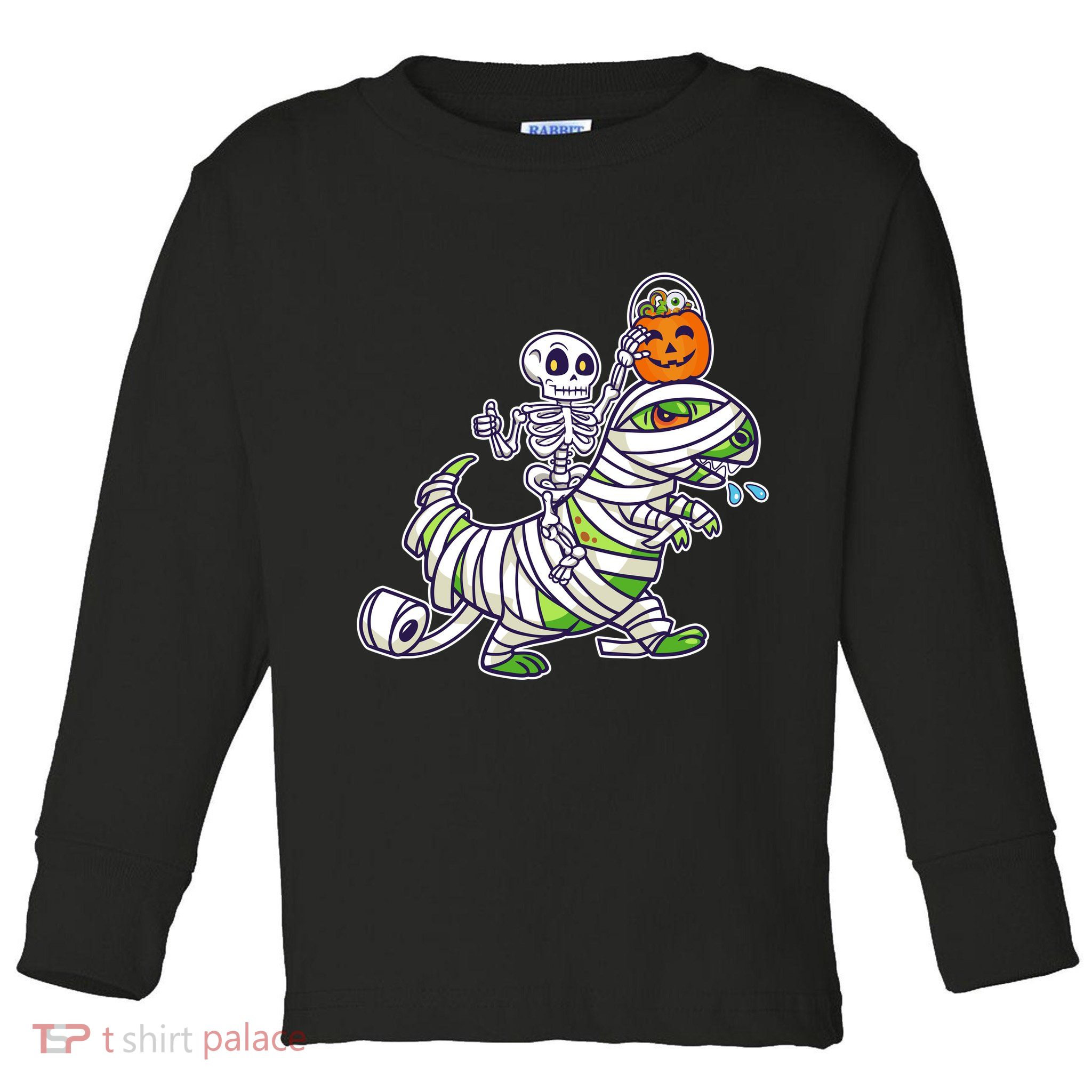 Skeleton Riding T-Rex Halloween Toddler Long Sleeve Shirt