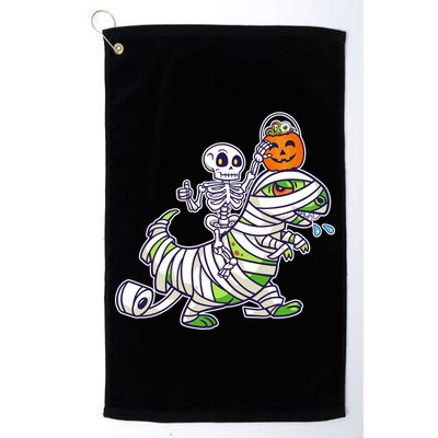 Skeleton Riding T-Rex Halloween Golf Towel