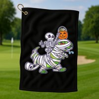 Skeleton Riding T-Rex Halloween Golf Towel