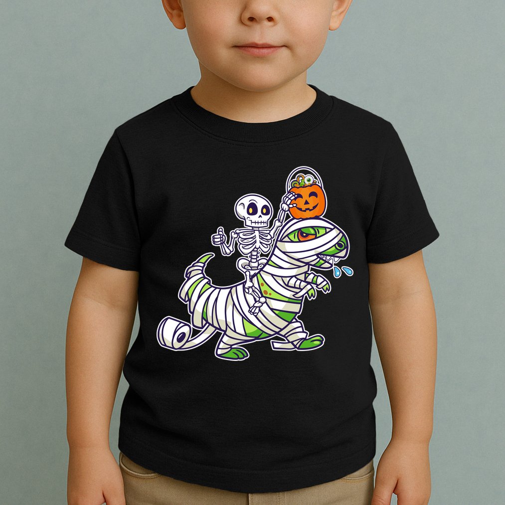 Skeleton Riding T-Rex Halloween Toddler T-Shirt