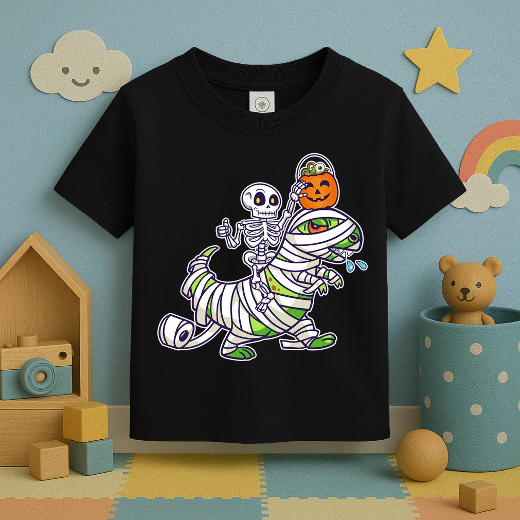 Skeleton Riding T-Rex Halloween Toddler T-Shirt