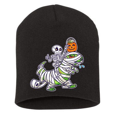 Skeleton Riding T-Rex Halloween Short Acrylic Beanie