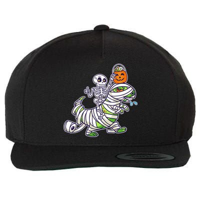 Skeleton Riding T-Rex Halloween Wool Snapback Cap