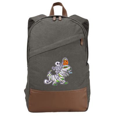 Skeleton Riding T-Rex Halloween Cotton Canvas Backpack