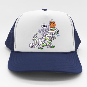 Skeleton Riding T-Rex Halloween Trucker Hat