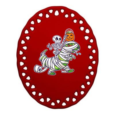 Skeleton Riding T-Rex Halloween Ceramic Oval Ornament