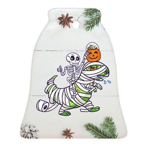 Skeleton Riding T-Rex Halloween Ceramic Bell Ornament