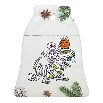 Skeleton Riding T-Rex Halloween Ceramic Bell Ornament