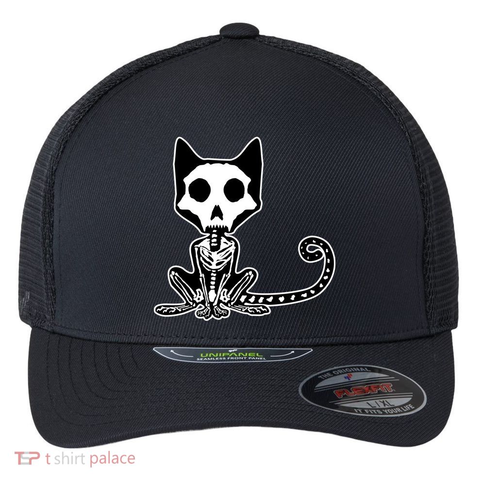 Skeleton X-Ray Cat Day Of The Dead Flexfit Unipanel Trucker Cap