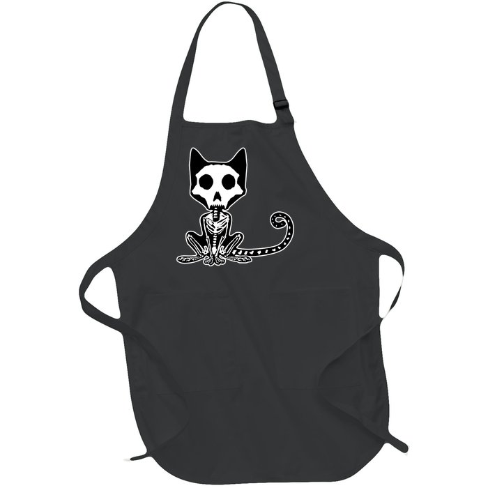 Skeleton X-Ray Cat Day Of The Dead Full-Length Apron With Pockets