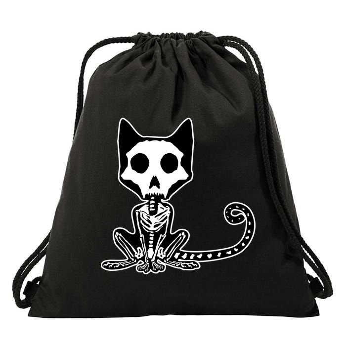 Skeleton X-Ray Cat Day Of The Dead Drawstring Bag