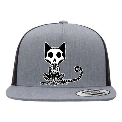 Skeleton X-Ray Cat Day Of The Dead Flat Bill Trucker Hat