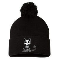 Skeleton X-Ray Cat Day Of The Dead Pom Pom 12in Knit Beanie