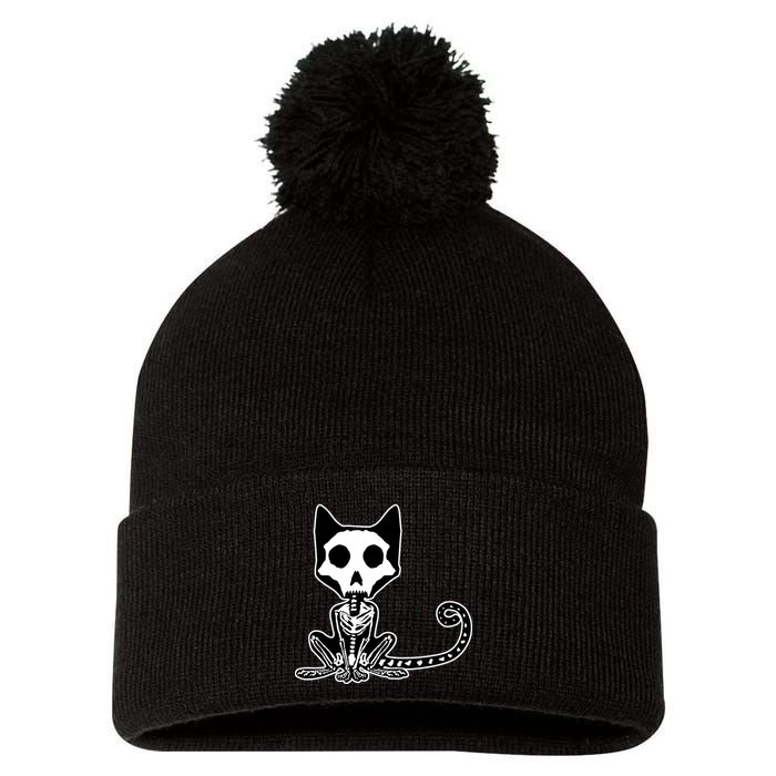 Skeleton X-Ray Cat Day Of The Dead Pom Pom 12in Knit Beanie