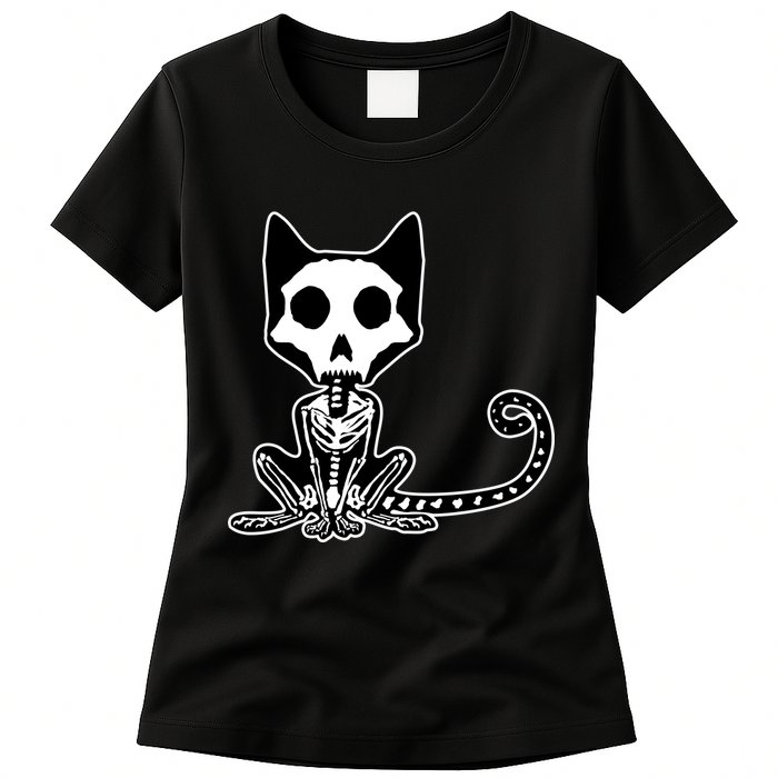 Skeleton X-Ray Cat Day Of The Dead Womens T-Shirt