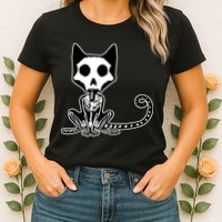 Skeleton X-Ray Cat Day Of The Dead Womens T-Shirt