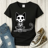 Skeleton X-Ray Cat Day Of The Dead Womens T-Shirt