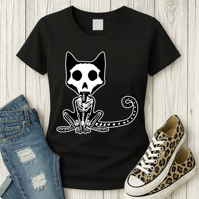 Skeleton X-Ray Cat Day Of The Dead Womens T-Shirt