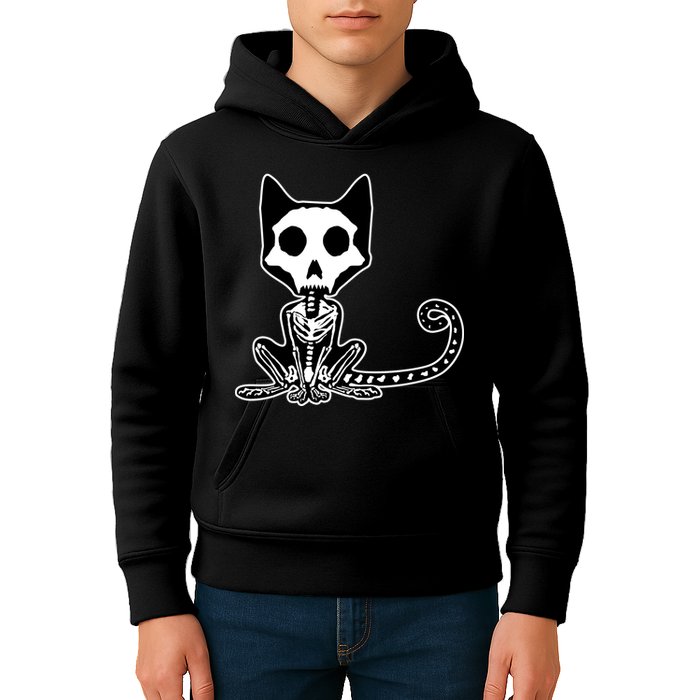 Skeleton X-Ray Cat Day Of The Dead Kids Hoodie