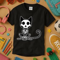 Skeleton X-Ray Cat Day Of The Dead Kids T-Shirt