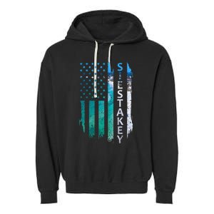 Siesta Key Florida Summer Sunset American Flag Patriotic Garment-Dyed Fleece Hoodie