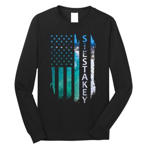 Siesta Key Florida Summer Sunset American Flag Patriotic Long Sleeve Shirt