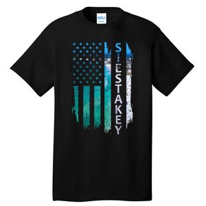 Siesta Key Florida Summer Sunset American Flag Patriotic Tall T-Shirt