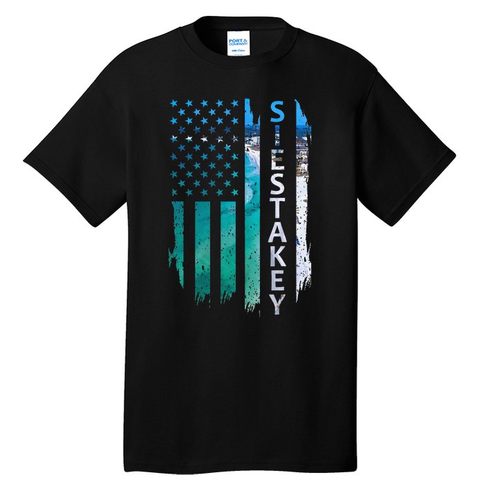 Siesta Key Florida Summer Sunset American Flag Patriotic Tall T-Shirt