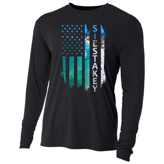 Siesta Key Florida Summer Sunset American Flag Patriotic Cooling Performance Long Sleeve Crew