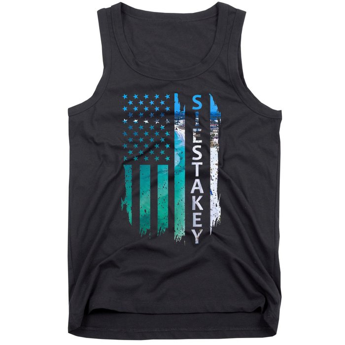 Siesta Key Florida Summer Sunset American Flag Patriotic Tank Top