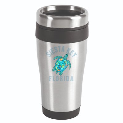 Siesta Key FL Beach Design Sea Turtle Illustration Gift 16oz Travel Tumbler