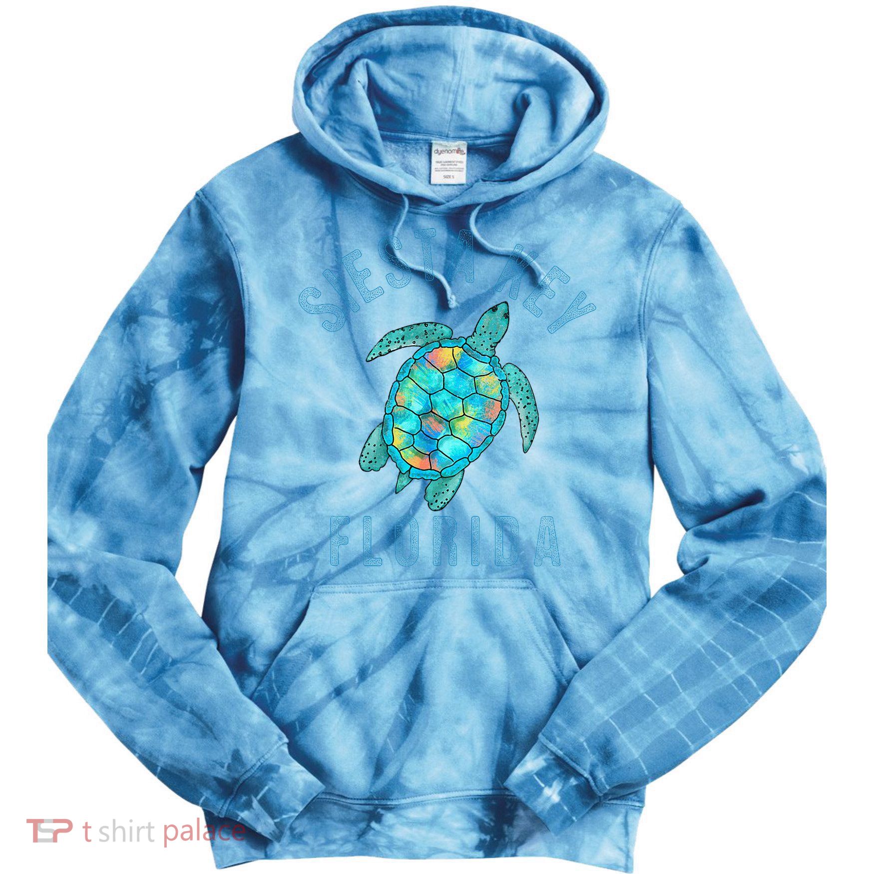 Siesta Key FL Beach Design Sea Turtle Illustration Gift Tie Dye Hoodie
