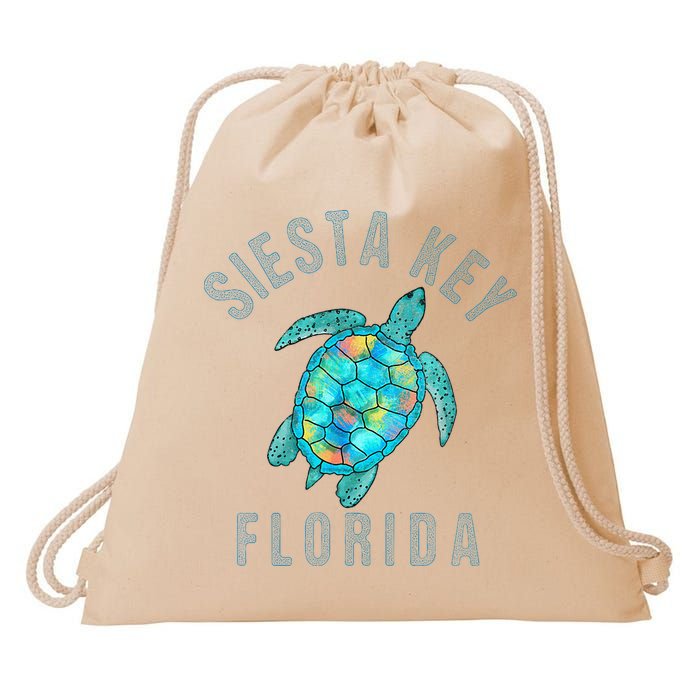 Siesta Key FL Beach Design Sea Turtle Illustration Gift Drawstring Bag