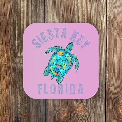 Siesta Key FL Beach Design Sea Turtle Illustration Gift Coaster