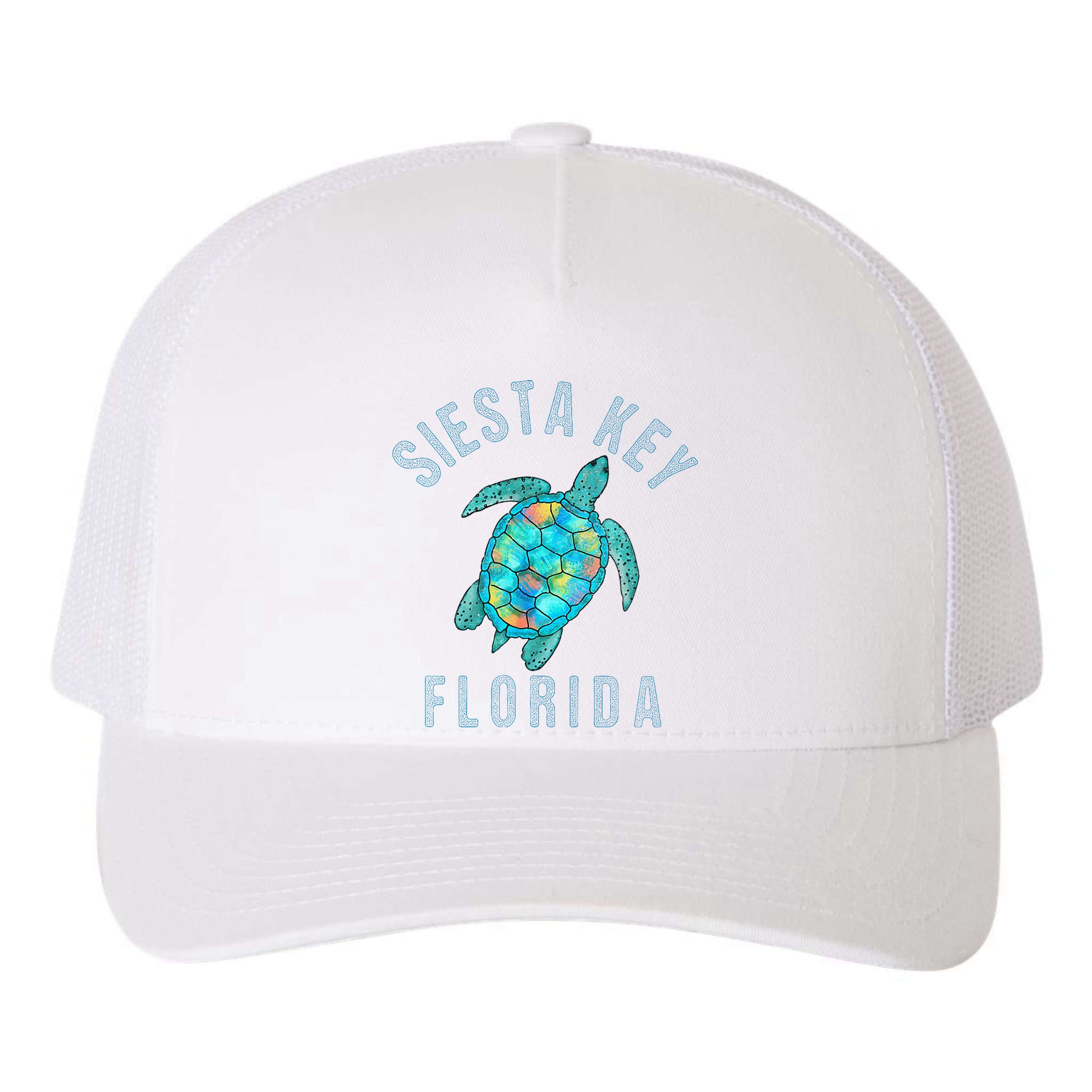 Siesta Key FL Beach Design Sea Turtle Illustration Gift Yupoong Adult 5-Panel Trucker Hat