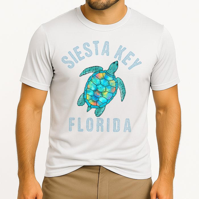Siesta Key FL Beach Design Sea Turtle Illustration Gift Cooling Performance Crew T-Shirt