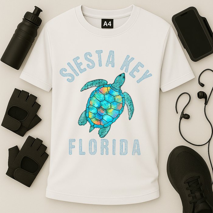 Siesta Key FL Beach Design Sea Turtle Illustration Gift Cooling Performance Crew T-Shirt