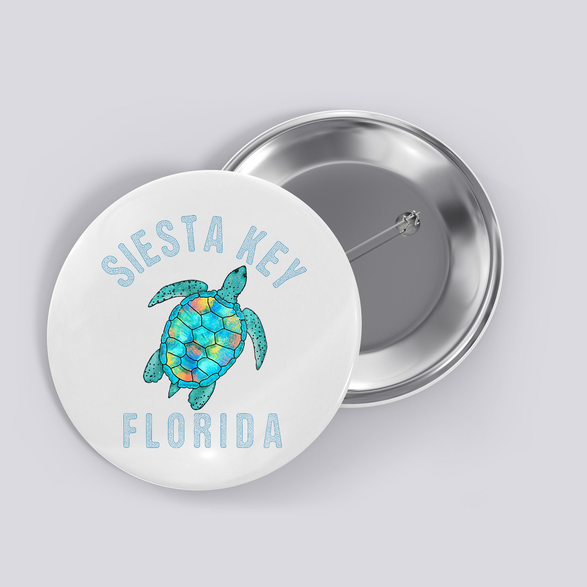Siesta Key FL Beach Design Sea Turtle Illustration Gift Button