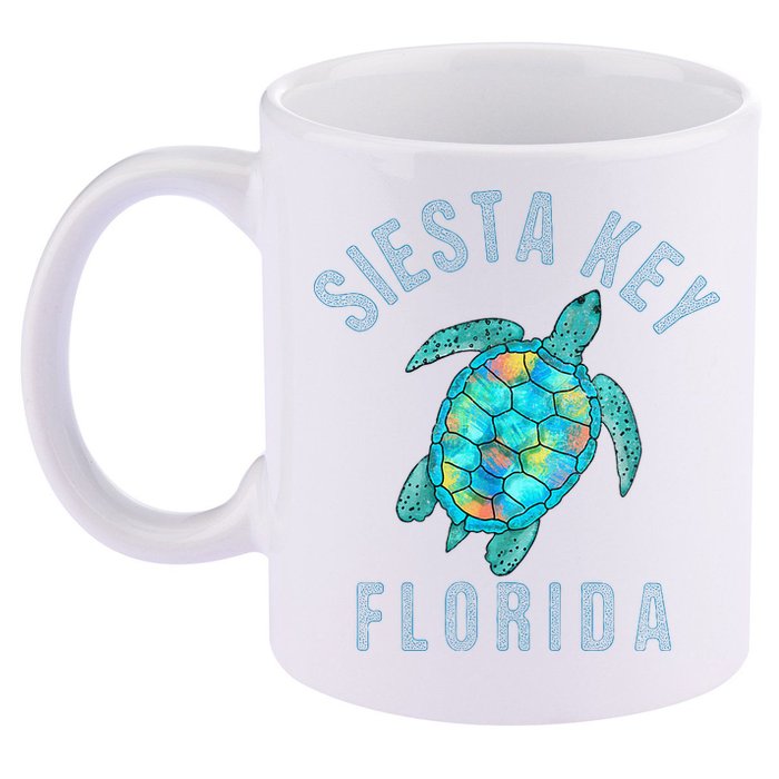 Siesta Key FL Beach Design Sea Turtle Illustration Gift 11oz C Handle Ceramic Mug