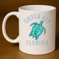 Siesta Key FL Beach Design Sea Turtle Illustration Gift 11oz C Handle Ceramic Mug