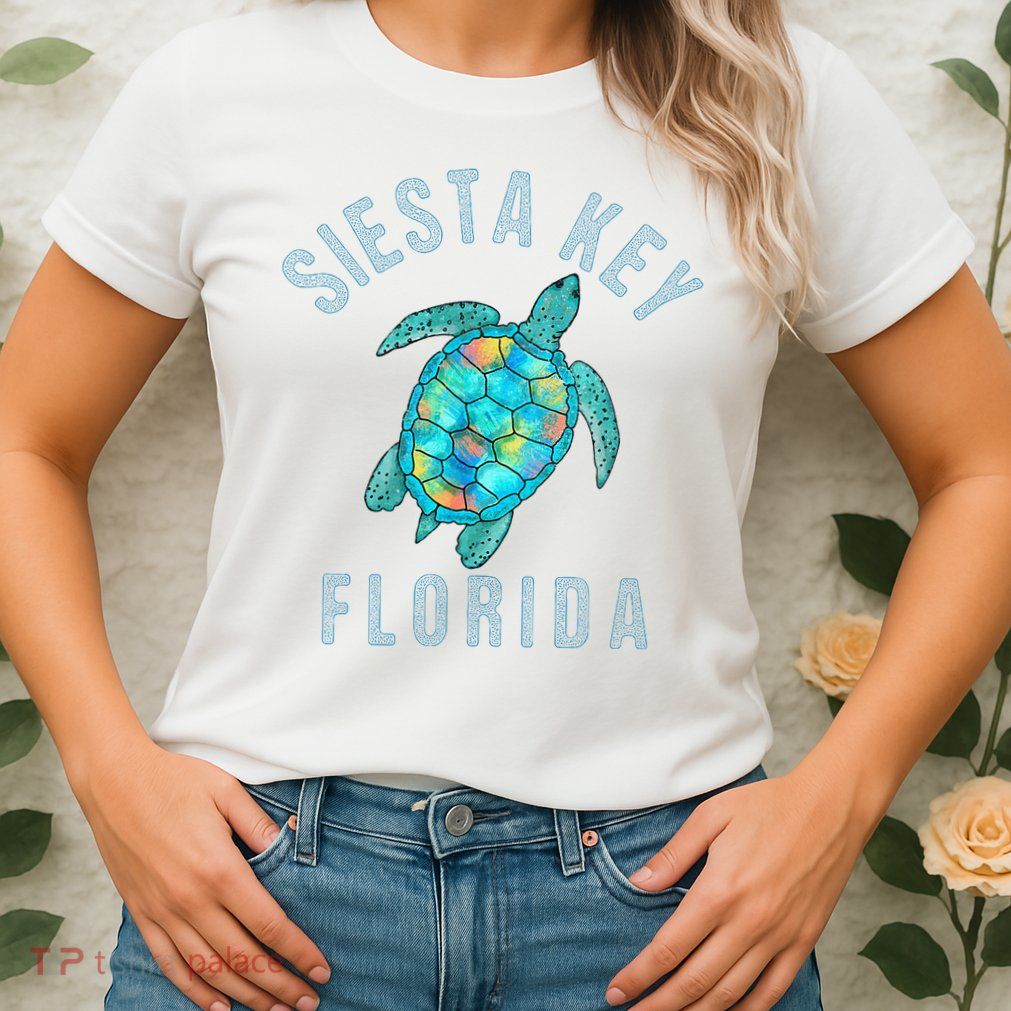Siesta Key FL Beach Design Sea Turtle Illustration Gift Womens T-Shirt