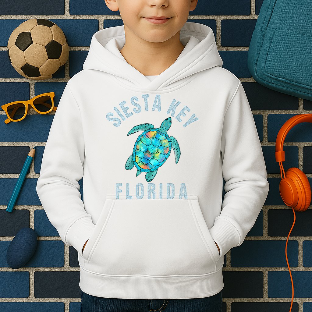 Siesta Key FL Beach Design Sea Turtle Illustration Gift Kids Hoodie