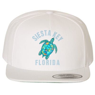 Siesta Key FL Beach Design Sea Turtle Illustration Gift Wool Snapback Cap