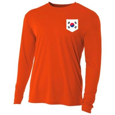 South Korea Flag With Printed South Korean Flag Pocket Cooling Performance Long Sleeve Crew