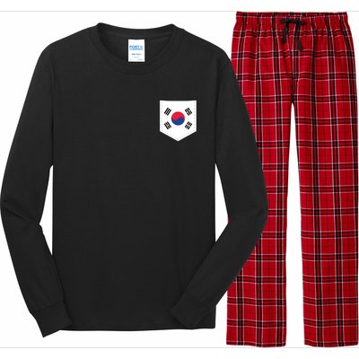 South Korea Flag With Printed South Korean Flag Pocket Long Sleeve Pajama Set