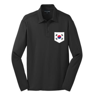 South Korea Flag With Printed South Korean Flag Pocket Silk Touch Performance Long Sleeve Polo