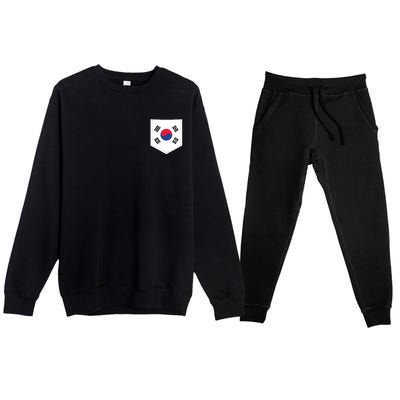 South Korea Flag With Printed South Korean Flag Pocket Premium Crewneck Sweatsuit Set